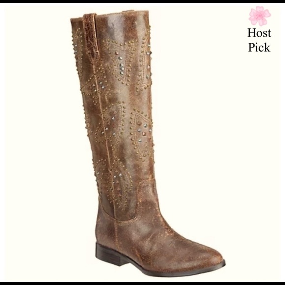 Frye Shoes - FRYE Distressed Leather Studs Tall Boots NWOT S10